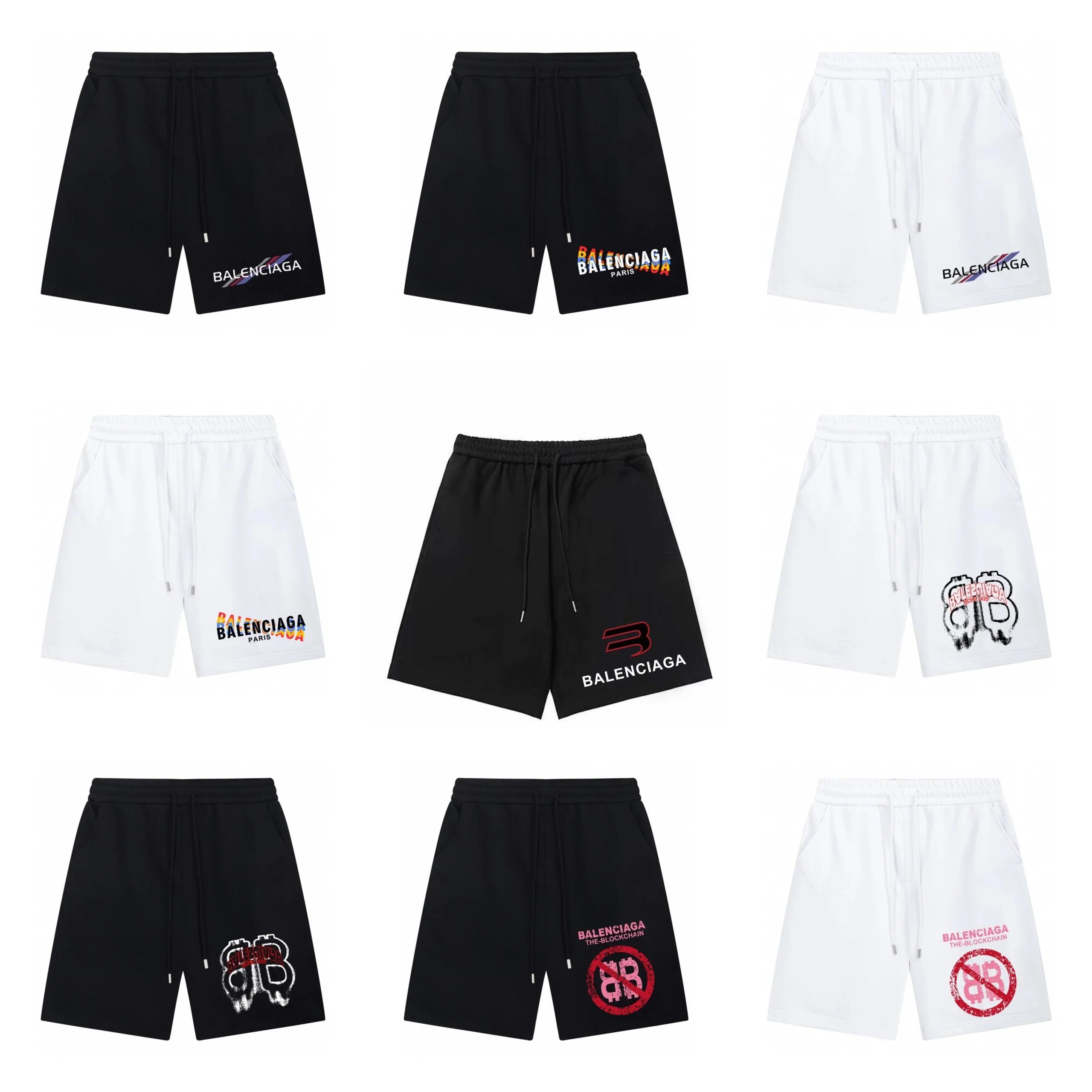 Balenciaga Black and White Drawstring Shorts