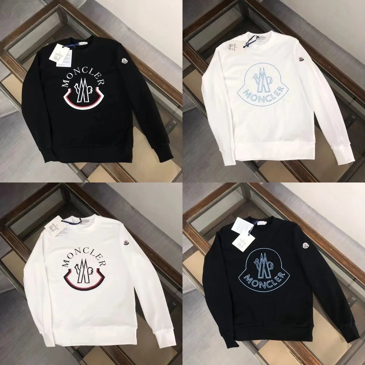 Moncler Black and White Long Sleeve Sweatshirts