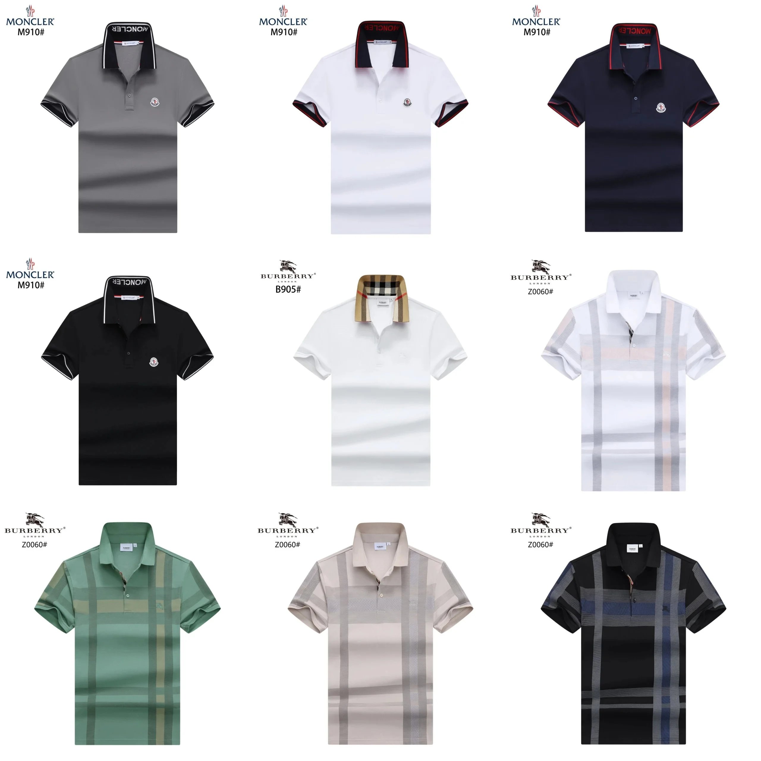 Moncler Grey Polo, Burberry White Polo, Moncler Black Polo, Burberry Green Plaid Polo, Burberry Beige Plaid Polo, Burberry Black Plaid Polo