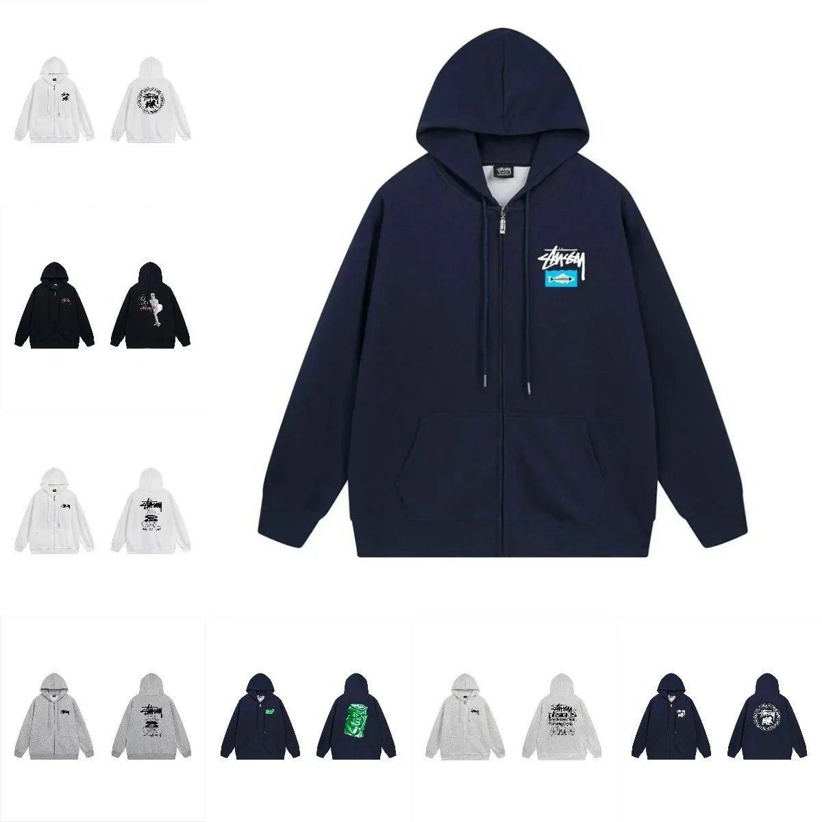 Stussy Navy Zip-Up Hoodie