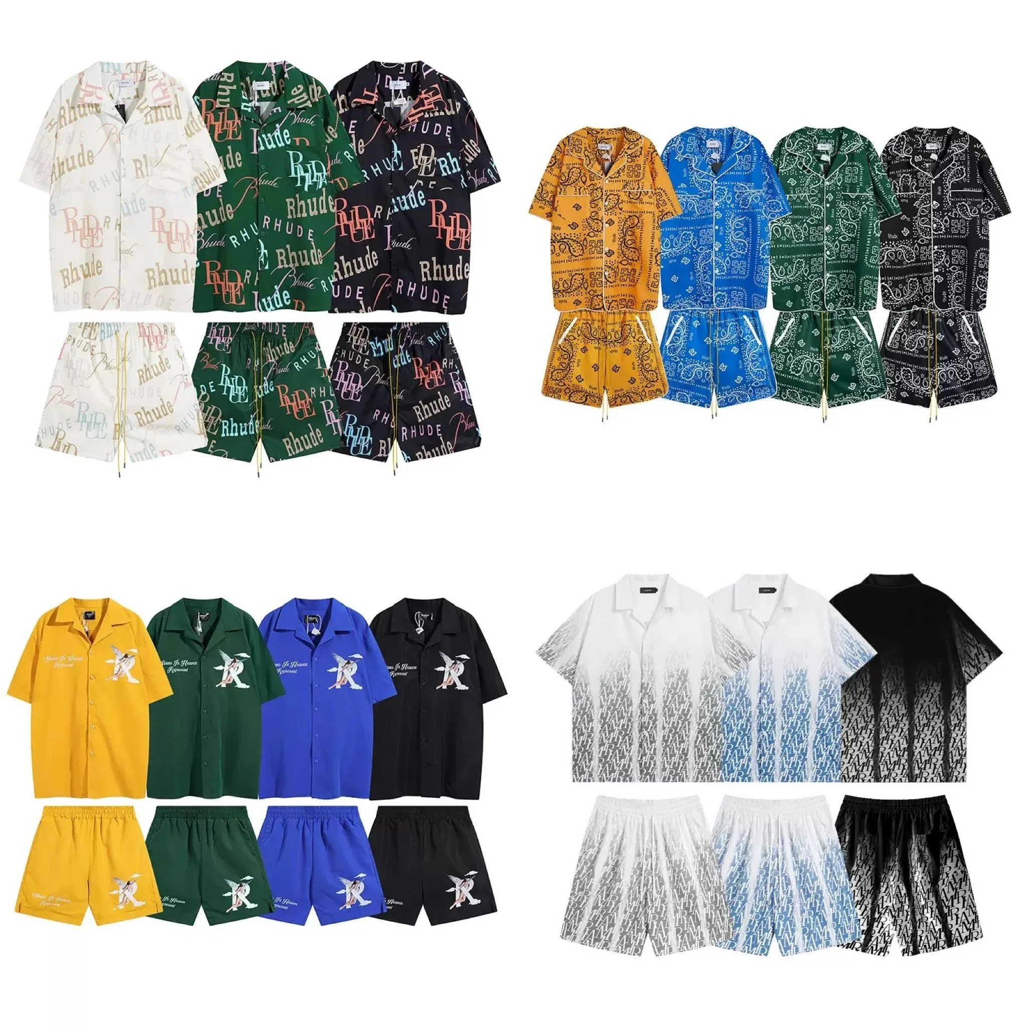 Rhude Colorful Short Sleeve Shirt and Shorts Sets