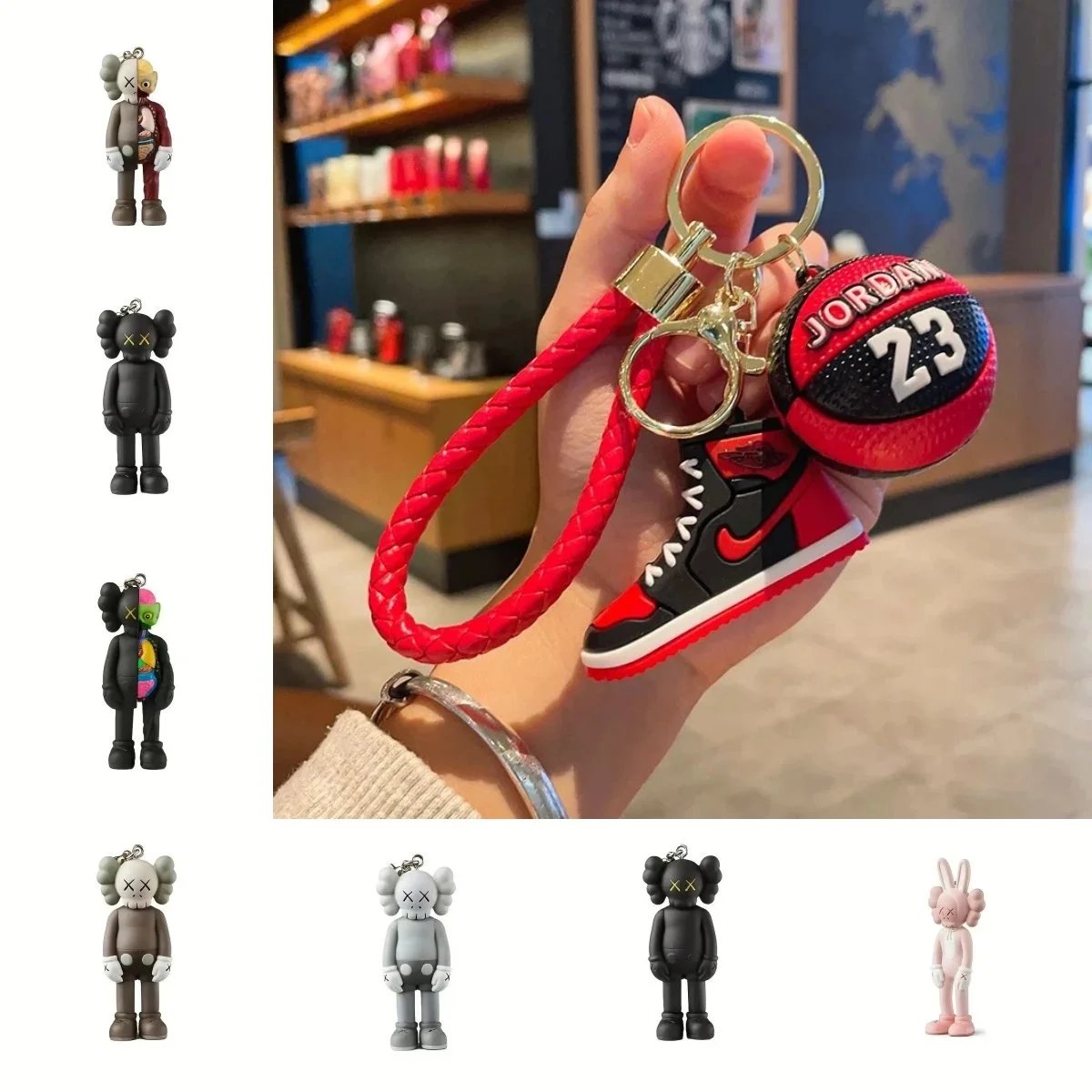 Kaws Keychain with Jordan 23 Basketball and Sneaker Design