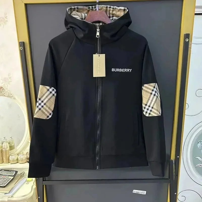 Burberry Hoodies & Sweatshirts Plaid-lined zip-front hooded sweatshirt — 14