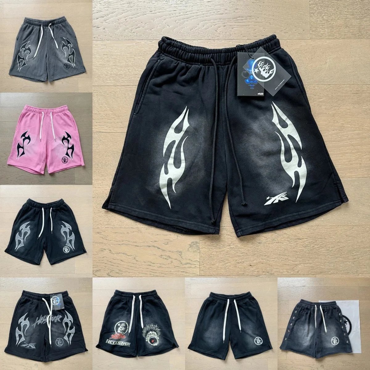 Black Flame Print Sweat Shorts