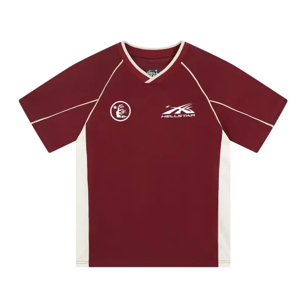 Hellstar Flame Logo V-Neck Jersey Burgundy - 1