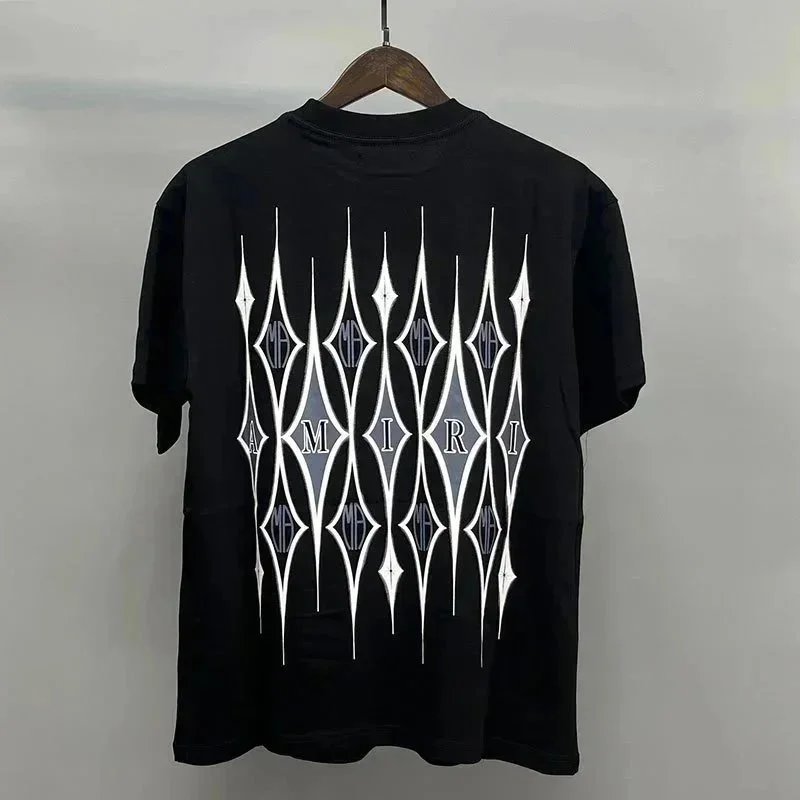 AMIRI T-Shirts Oversized graphic crew-neck T-shirt — Black with white diamonds