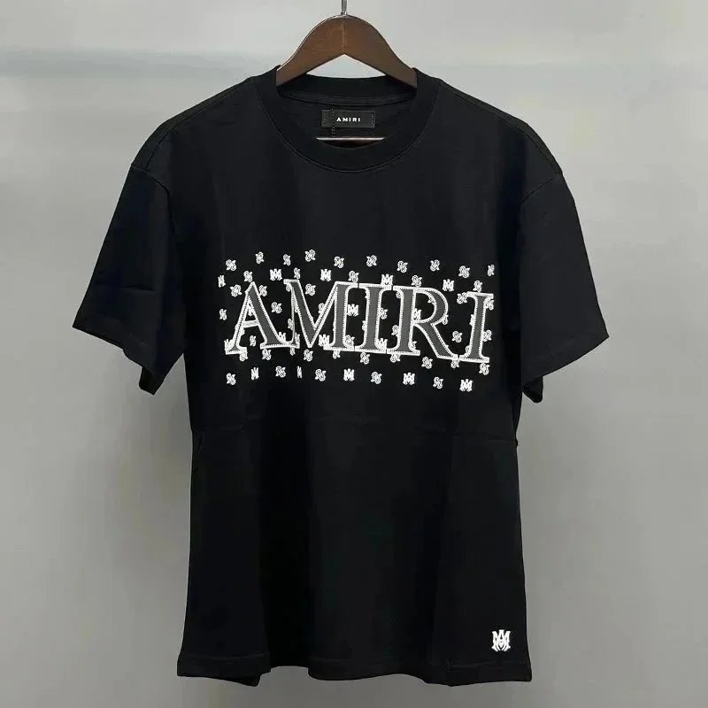 AMIRI T-Shirts Oversized graphic crew-neck T-shirt — Black and white glittering letters