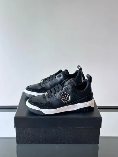 Philipp Plein PP Diamond-Embellished White and Navy Sneakers - 47