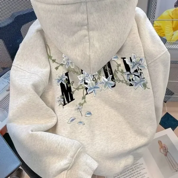 Design Floral Embroidery Hoodie White - 10