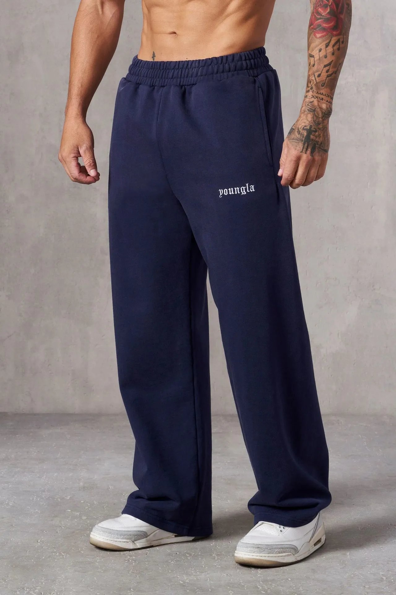 YoungLA Sweatpants Straight Leg Gothic Logo Navy