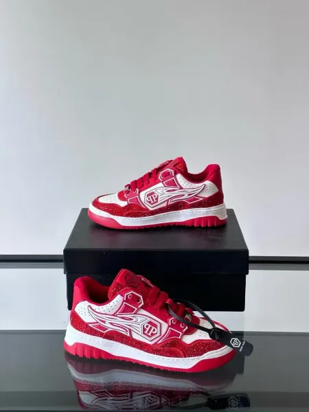 Philipp Plein PP Diamond-Embellished White and Navy Sneakers - 10