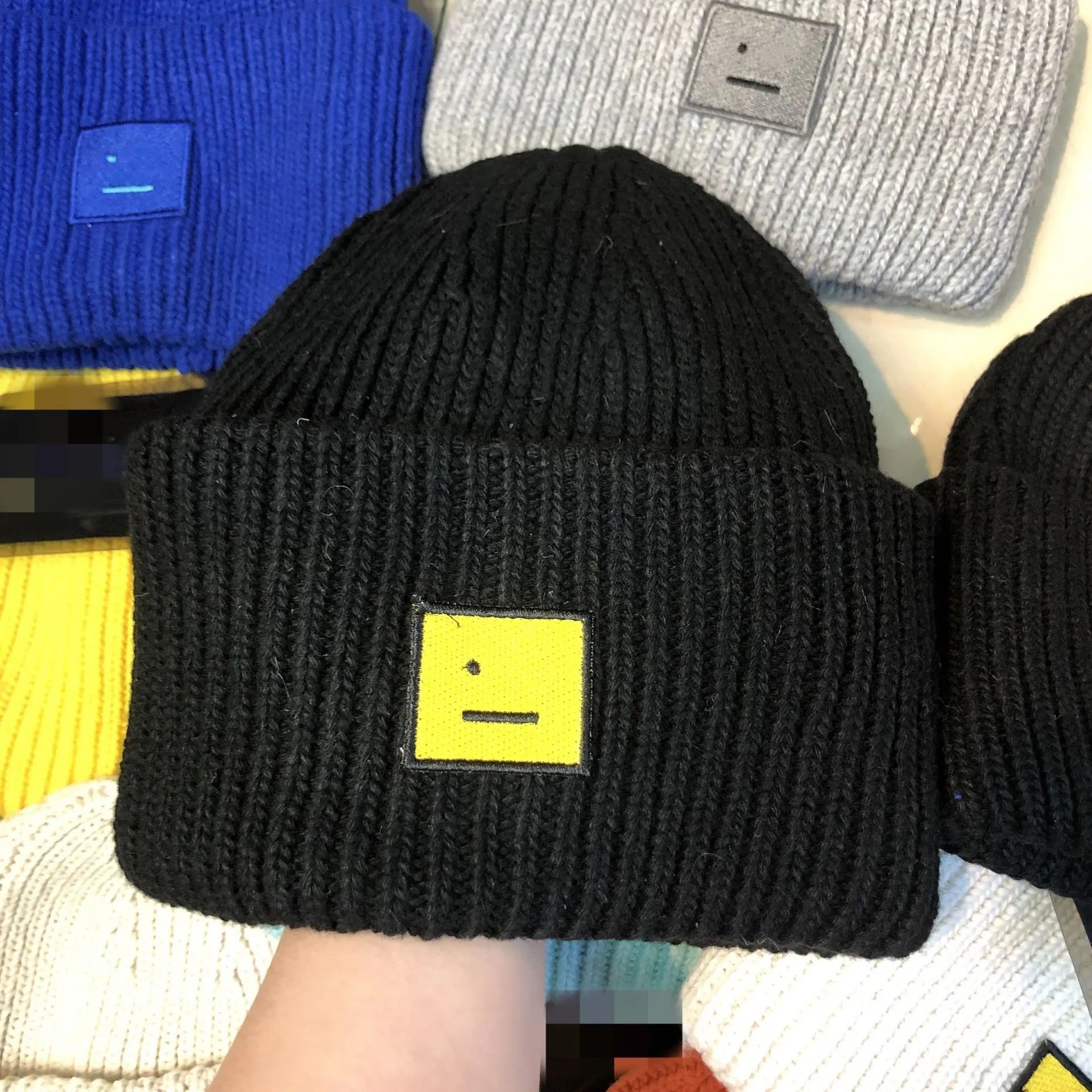 Design Ribbed Knit Beanie with Embroidered Smiley Patch in Royal Blue - 9