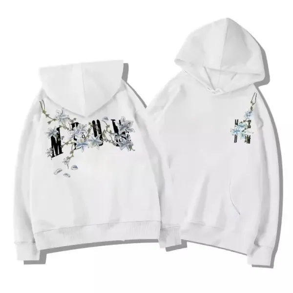 Design Floral Embroidery Hoodie White - 12