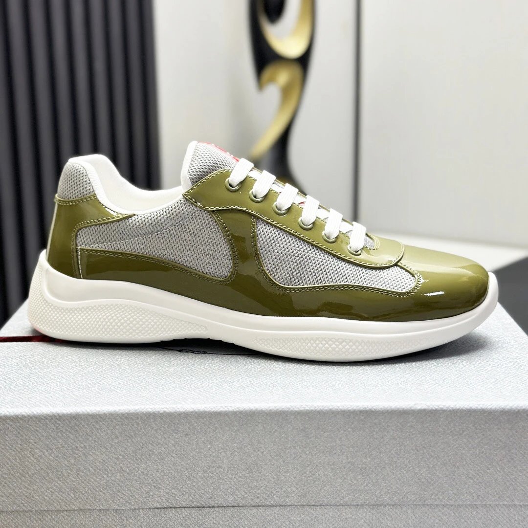 Prada America's Cup Low Olive Silver Patent Leather