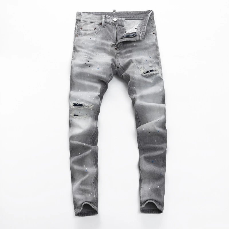 Other Jeans Distressed Ripped Paint Slim Grey