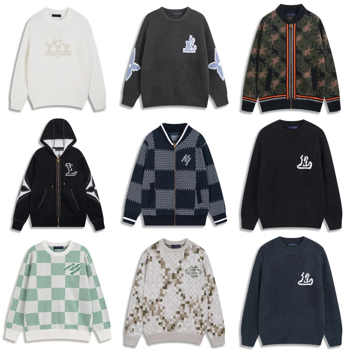 Premium LV 2025 Autumn/Winter New Checkered Logo Jacquard Knit Long-Sleeve Pullover Wool Sweater