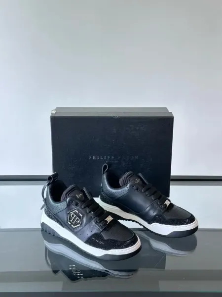 Philipp Plein PP Diamond-Embellished White and Navy Sneakers - 49