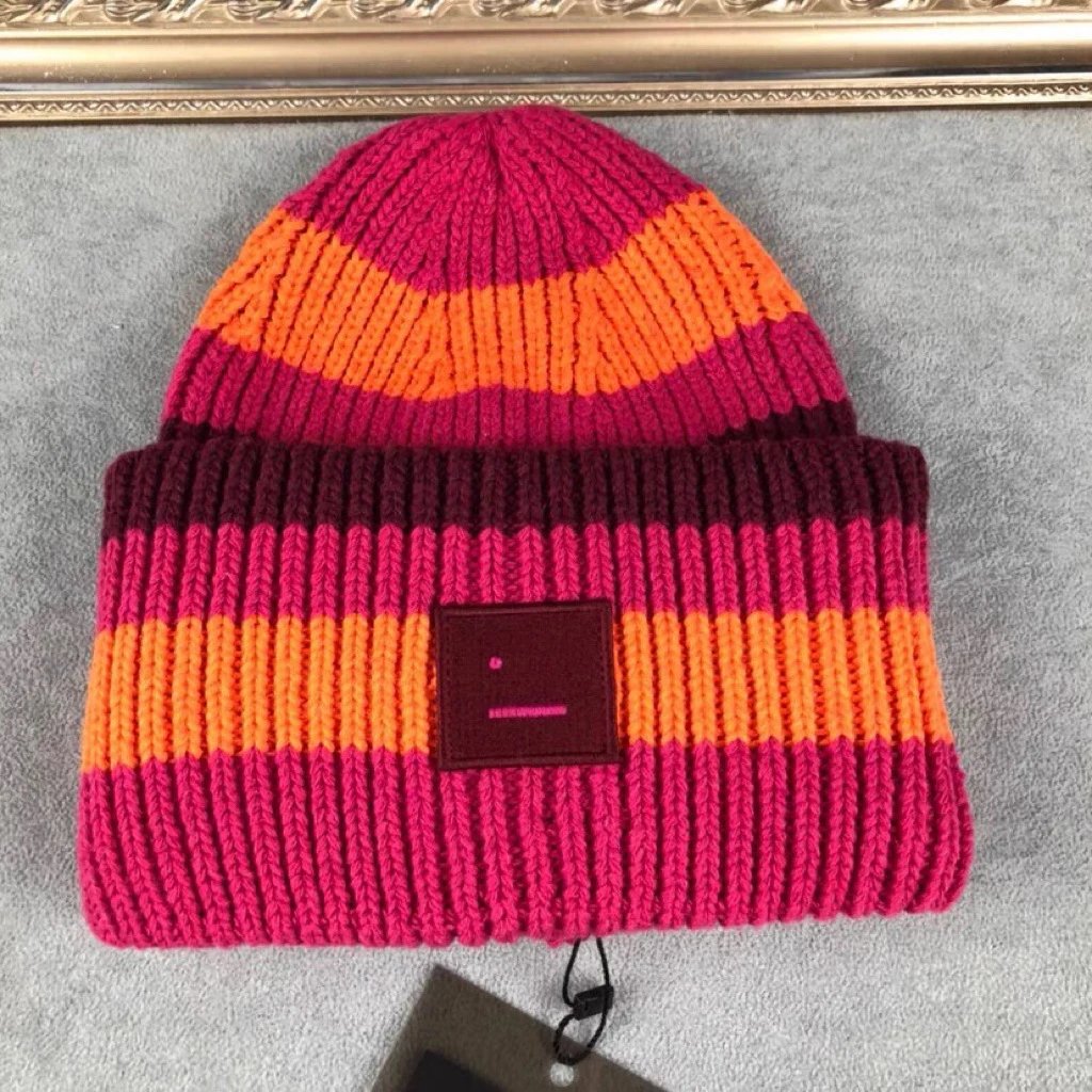 Design Ribbed Knit Beanie with Embroidered Smiley Patch in Royal Blue - 17