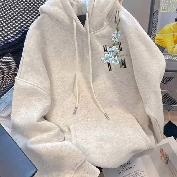 Design Floral Embroidery Hoodie White - 8