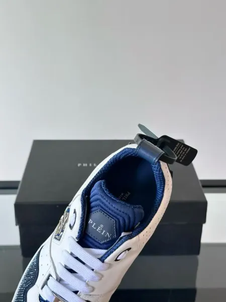 Philipp Plein PP Diamond-Embellished White and Navy Sneakers - 33