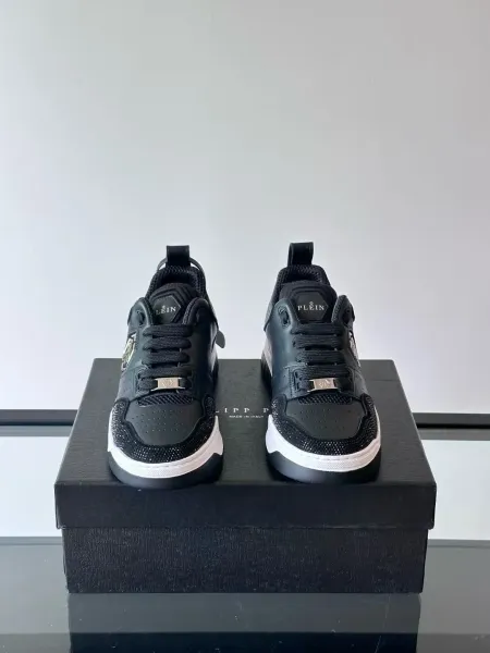Philipp Plein PP Diamond-Embellished White and Navy Sneakers - 46