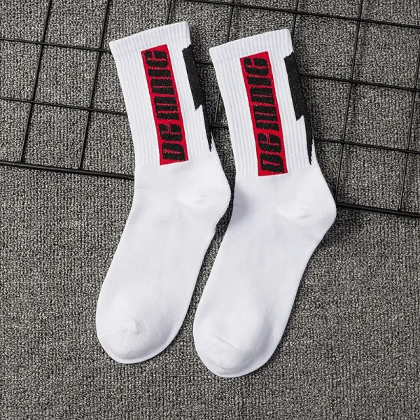 Design Logo Stripe Crew Socks White - 1