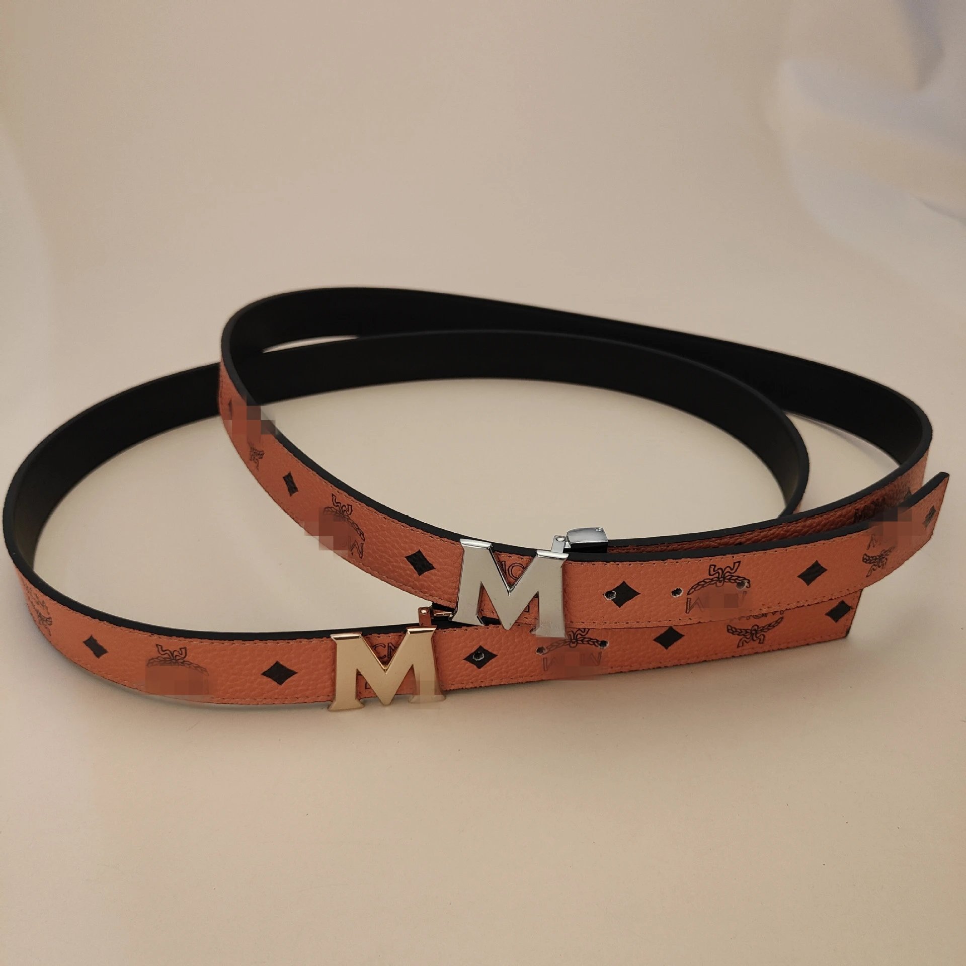 Orange MCM Belt with Monogram Pattern