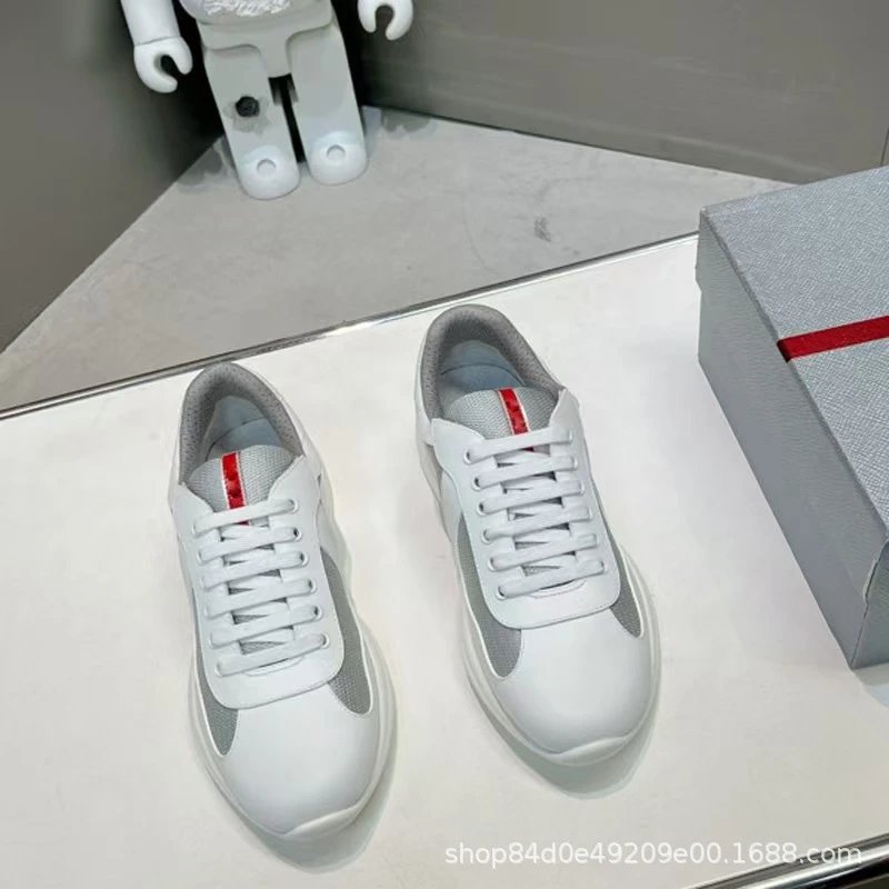 White Leather Sneakers with Red Stripe