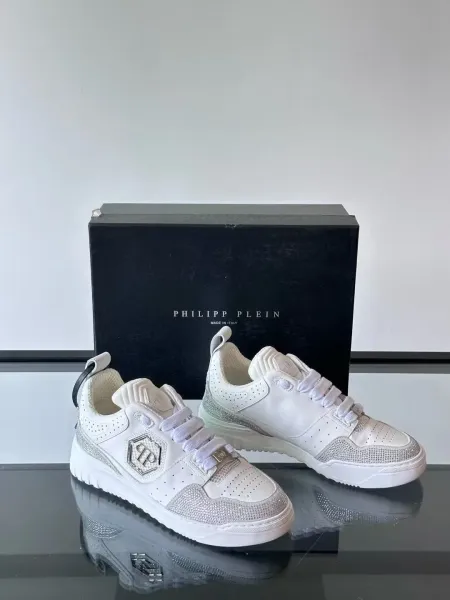 Philipp Plein PP Diamond-Embellished White and Navy Sneakers - 45