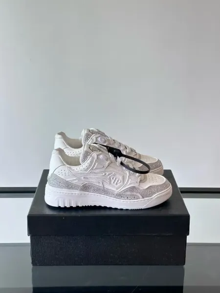 Philipp Plein PP Diamond-Embellished White and Navy Sneakers - 23