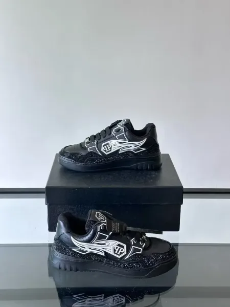 Philipp Plein PP Diamond-Embellished White and Navy Sneakers - 28