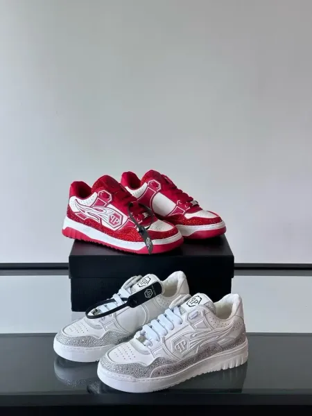 Philipp Plein PP Diamond-Embellished White and Navy Sneakers - 4