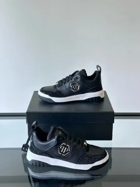 Philipp Plein PP Diamond-Embellished White and Navy Sneakers - 48