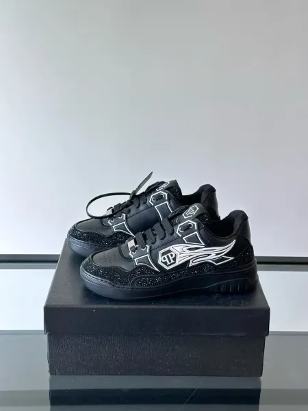 Philipp Plein PP Diamond-Embellished White and Navy Sneakers - 27