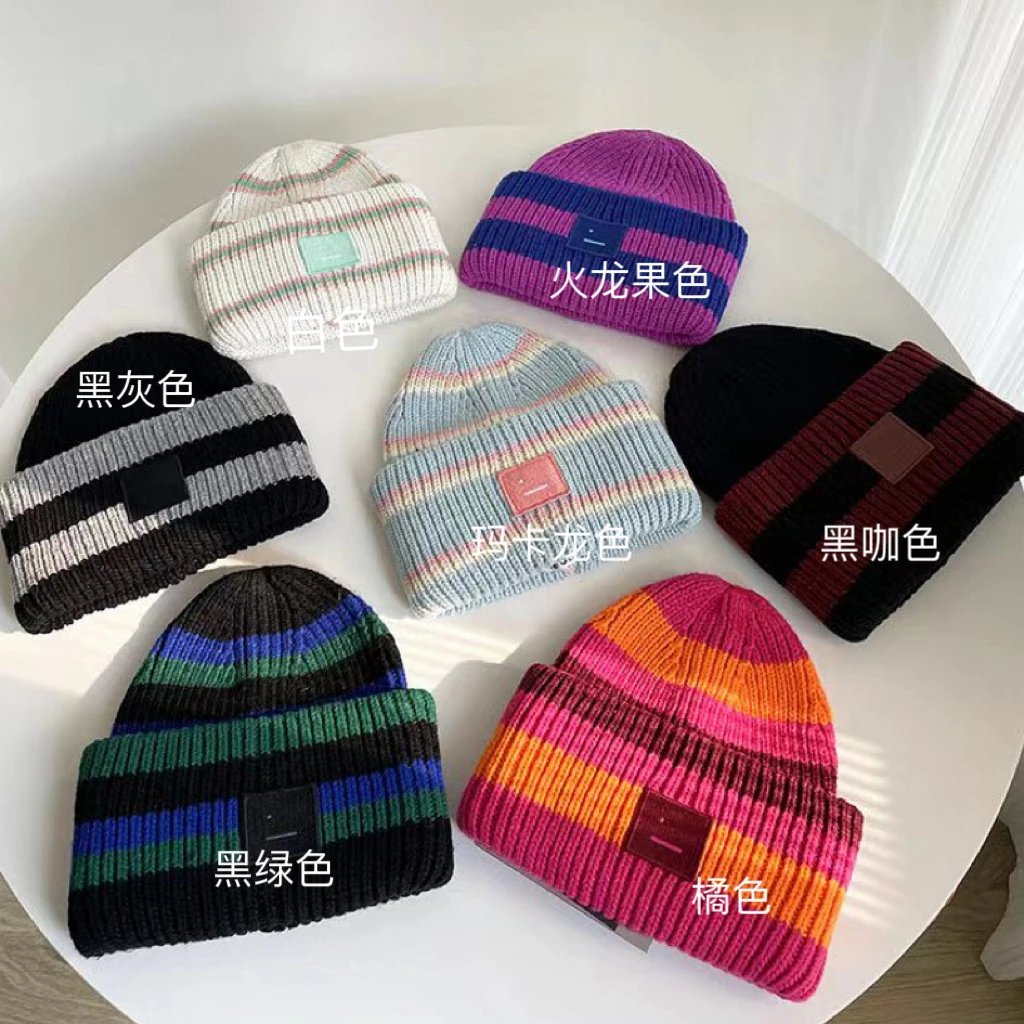 Design Ribbed Knit Beanie with Embroidered Smiley Patch in Royal Blue - 19