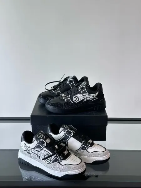 Philipp Plein PP Diamond-Embellished White and Navy Sneakers - 5