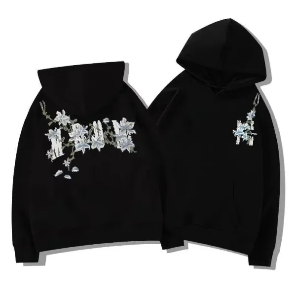 Design Floral Embroidery Hoodie White - 11