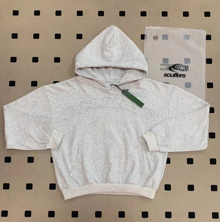 Scuffers Double Hoodie Embossed Logo Light Grey