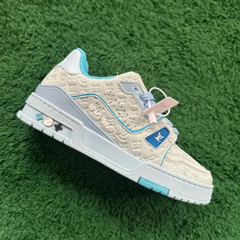 LV Trainers White Signature (Budget) — Three generations of BLUE colorway — USFans Spreadsheet photo