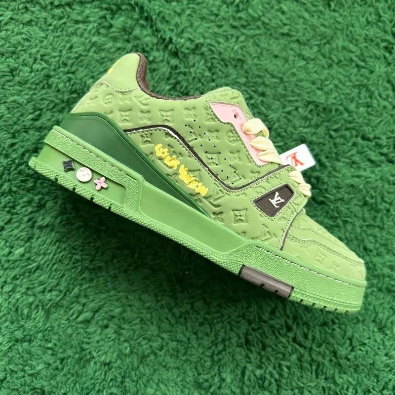 LV Trainers White Signature (Budget) — Three generations of GREEN colorway — USFans Spreadsheet photo