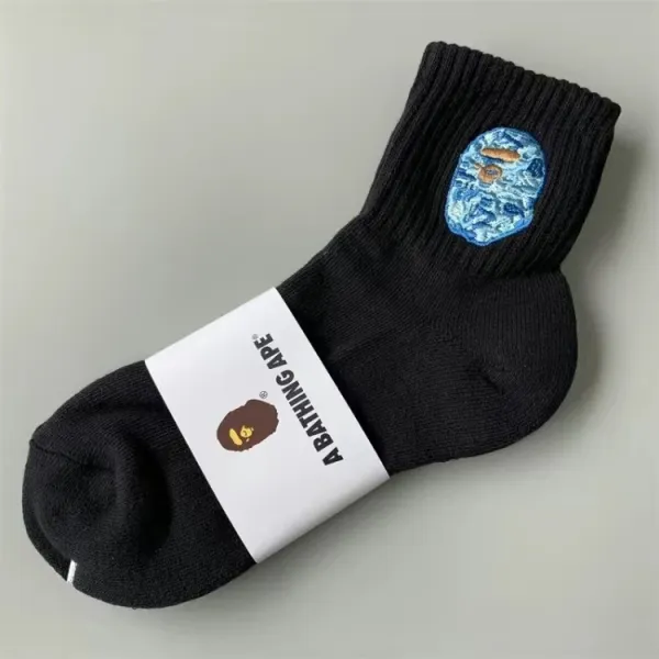 A Bathing Ape Shark Face Embroidered Socks Black - 1