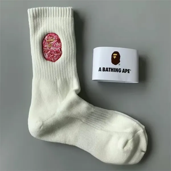 A Bathing Ape Embroidered Ape Head Socks White - 1