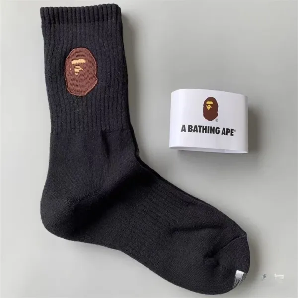 A Bathing Ape Logo Embroidered Crew Socks Black - 1