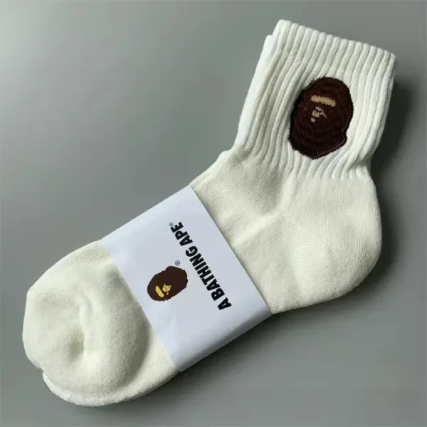 A Bathing Ape猿人头刺绣中筒袜 White Socks - 1
