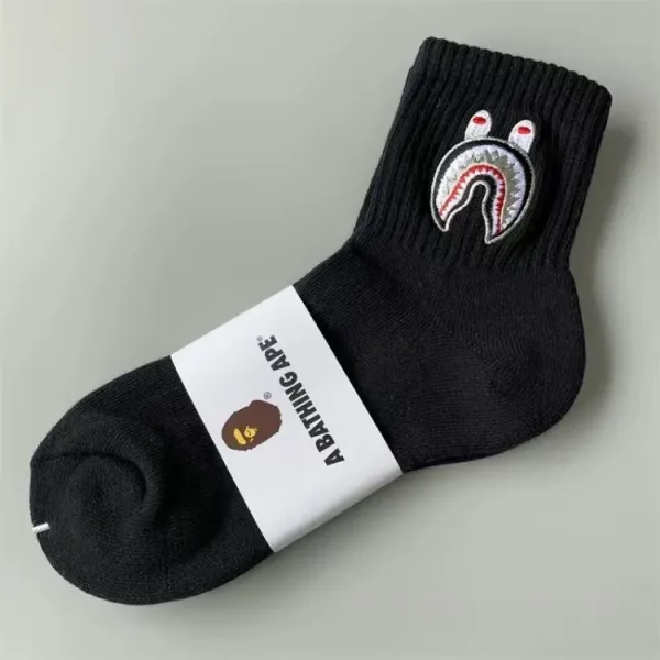 A Bathing Ape Shark Embroidered Socks Black - 1