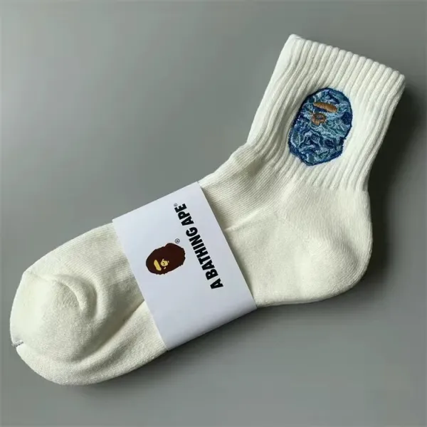 A Bathing Ape Embroidered Ape Head Socks Cream - 1