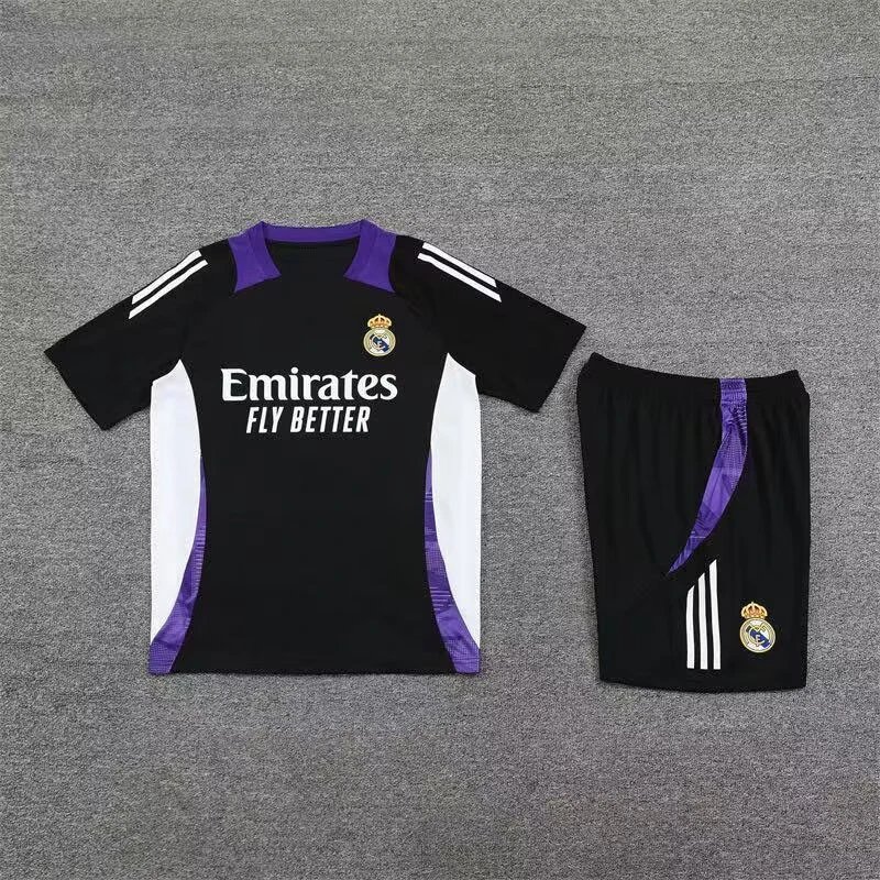 Unbranded Matching Sets Short-Sleeve Football Training Kit — 2425 Real Madrid black with white