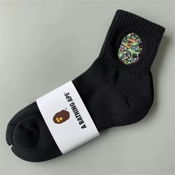 A Bathing Ape Camo Ape Head Embroidered Socks Black - 1