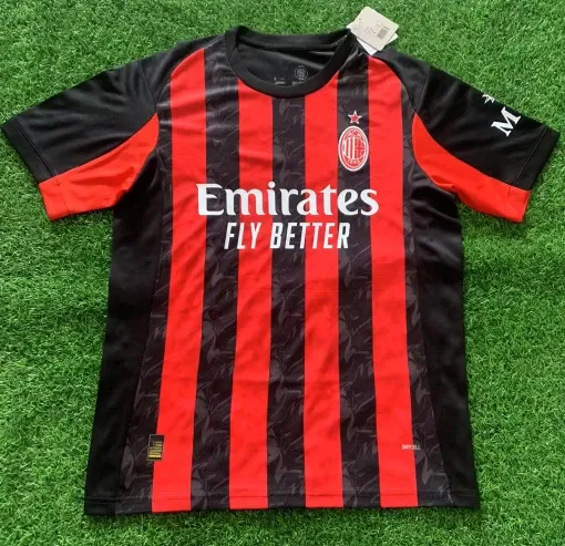 AC Milan 2023-24 Home Jersey Red and Black Striped Football Shirt - 1