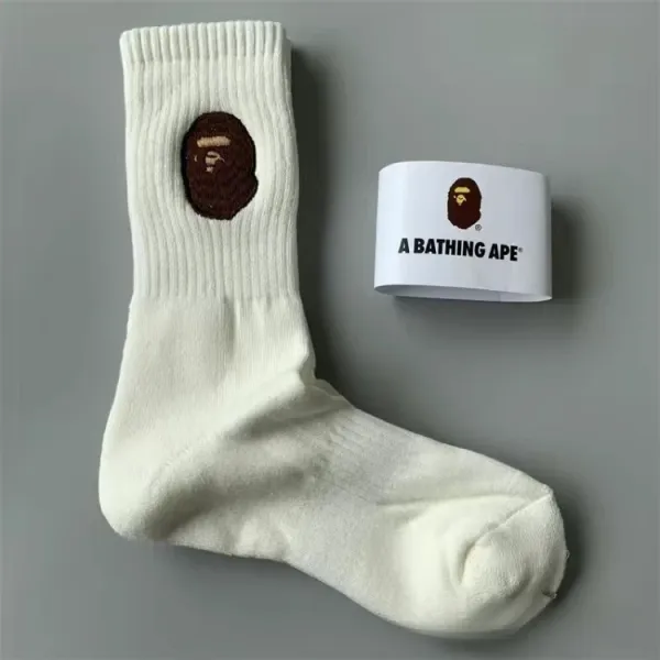 A Bathing Ape猿人头刺绣中筒袜 White Socks - 1